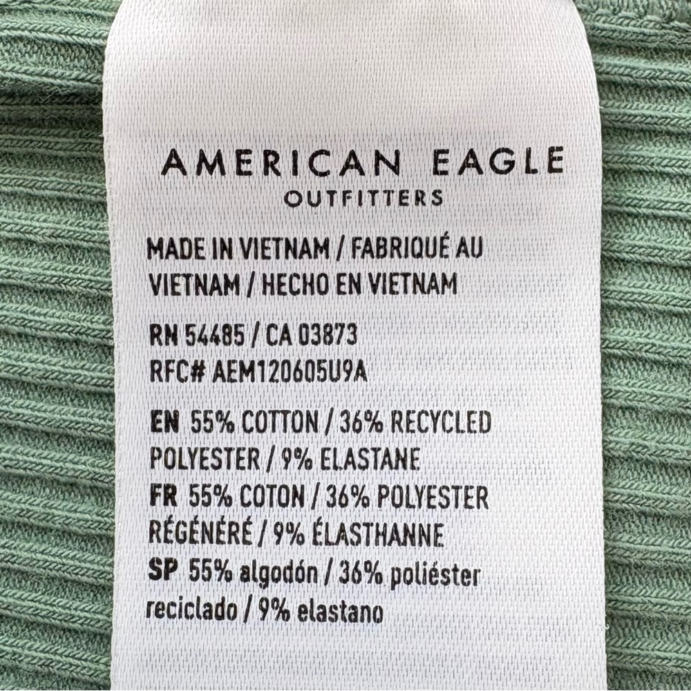 AMERICAN EAGLE Ribbed Short Sleeve Tee Graphic T-Shirt Green XS - Picture 4 of 7